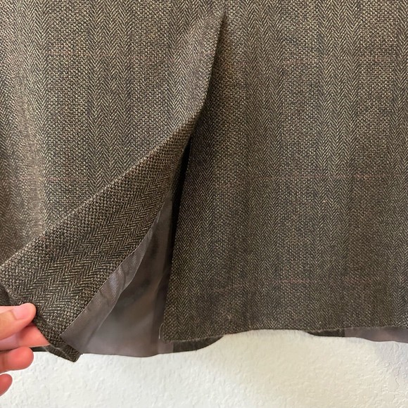 OSCAR DE LA RENTA Mens Brown Chevron Lambswool Sport Coat Elbow Patch - Picture 8 of 12